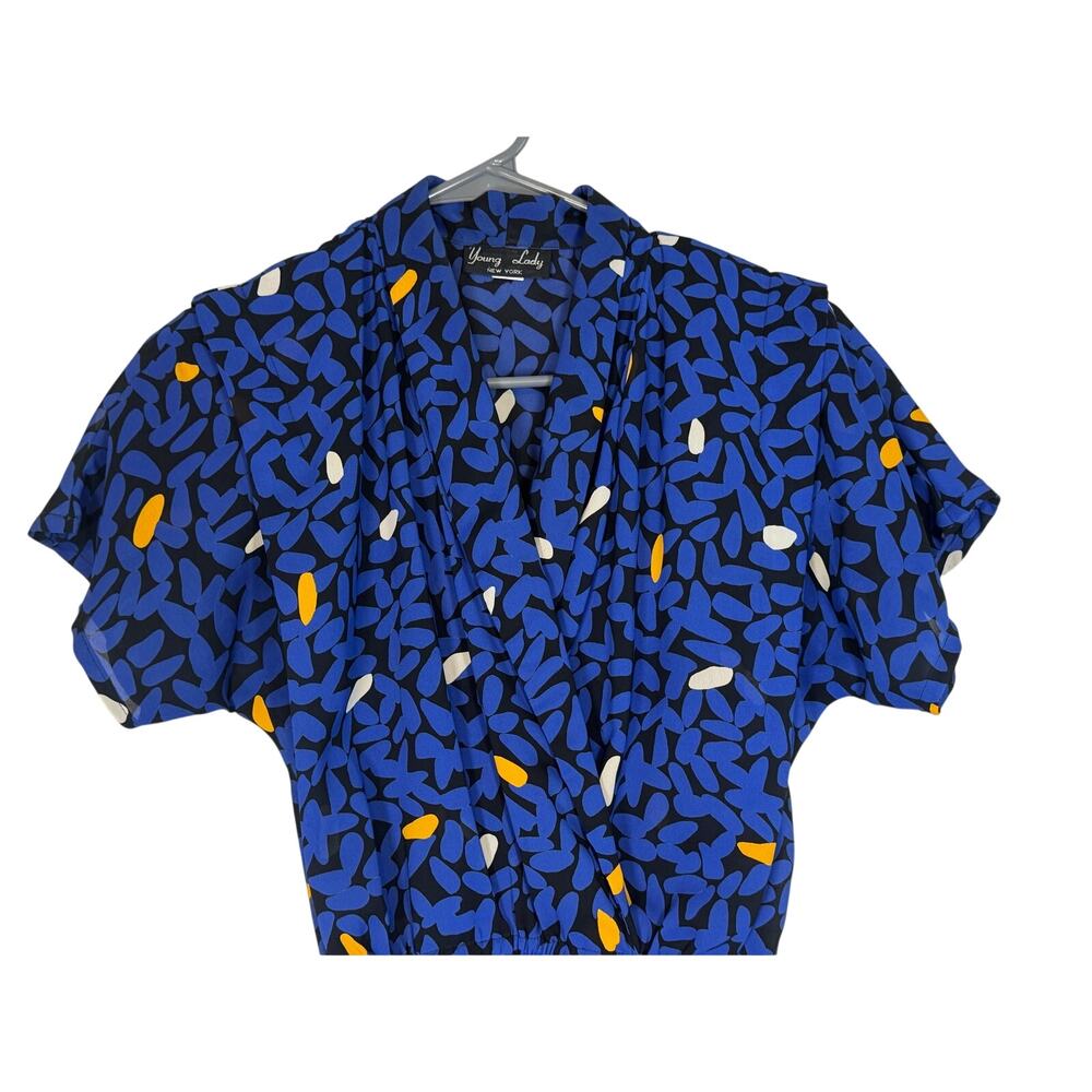 Vintage 80s Artsy Geometric Dress Womens 6 Blue Structured Abstract Art to Wear